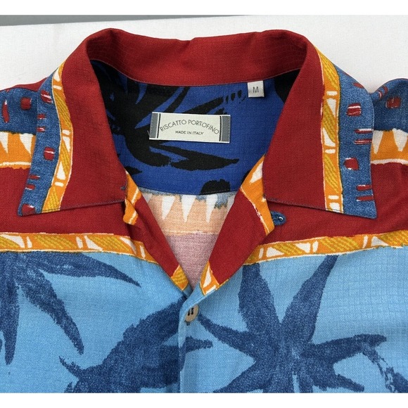 Riscatto Portofino Blue Yellow Red Hawaiian Shirt Mens Medium Short‎ Sleeve - Picture 3 of 10